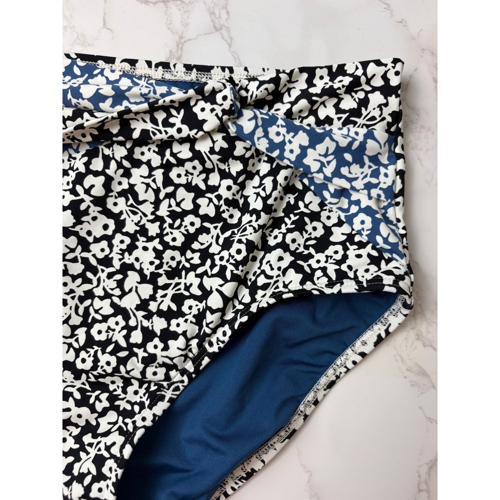 Lands End High Waisted Floral Bikini Bottoms Navy White Size 12 Beachwear Swim - Picture 3 of 6